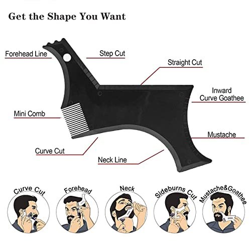 Beard Shaper Kit - Professional Beard Shaping Tools with Template Guide, Straight Edge Razor, Double Edge Blades, Barber Pencil, Comb, and Scissors (16 Piece Set) Avelisse