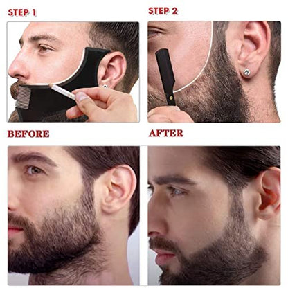 Beard Shaper Kit - Professional Beard Shaping Tools with Template Guide, Straight Edge Razor, Double Edge Blades, Barber Pencil, Comb, and Scissors (16 Piece Set) Avelisse