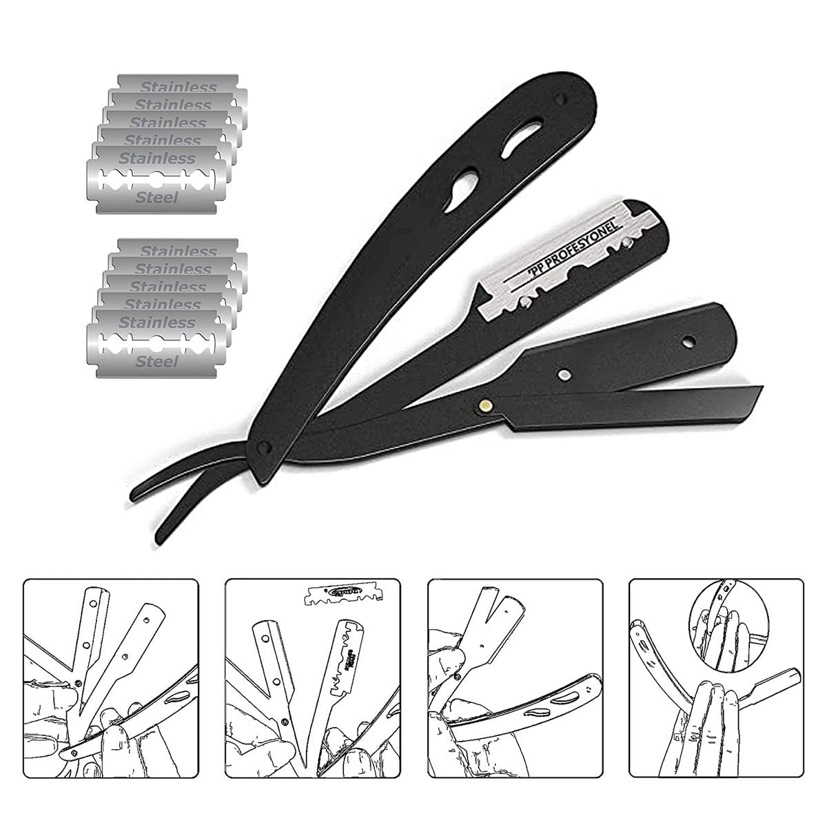 Beard Shaper Kit - Professional Beard Shaping Tools with Template Guide, Straight Edge Razor, Double Edge Blades, Barber Pencil, Comb, and Scissors (16 Piece Set) Avelisse
