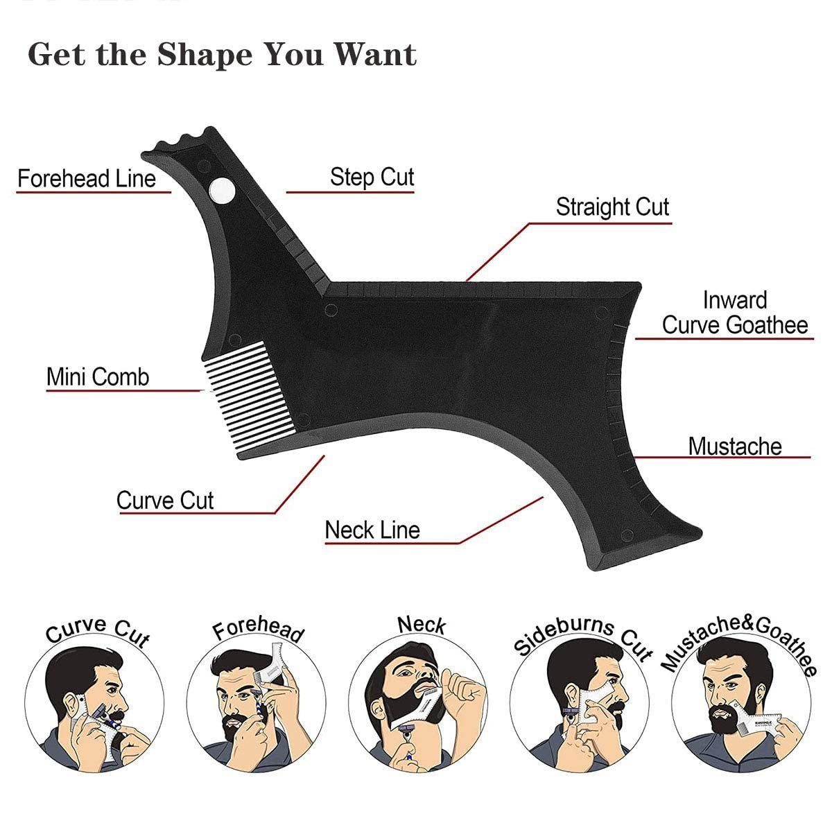 Beard Shaper Kit - Professional Beard Shaping Tools with Template Guide, Straight Edge Razor, Double Edge Blades, Barber Pencil, Comb, and Scissors (16 Piece Set) Avelisse