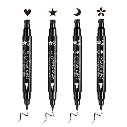 Linble Face Stamp & Eyeliner Set - 4 Pack Black Shape Stamps and Felt Eye Liners, Dual-Ended 2-in-1 Eye Makeup Pen