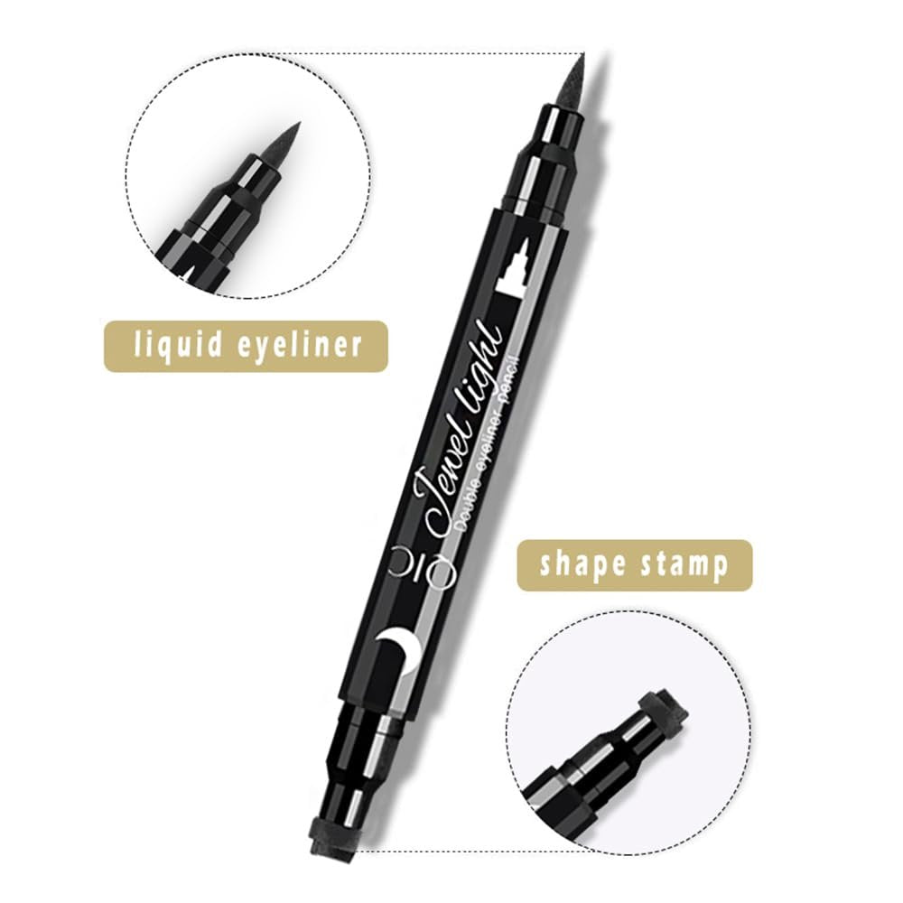 Linble Face Stamp & Eyeliner Set - 4 Pack Black Shape Stamps and Felt Eye Liners, Dual-Ended 2-in-1 Eye Makeup Pen - görsel 3