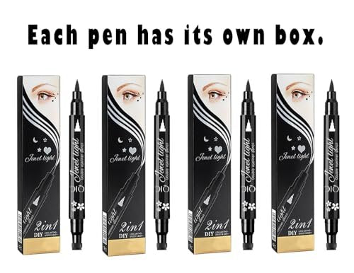 Linble Face Stamp & Eyeliner Set - 4 Pack Black Shape Stamps and Felt Eye Liners, Dual-Ended 2-in-1 Eye Makeup Pen - görsel 10