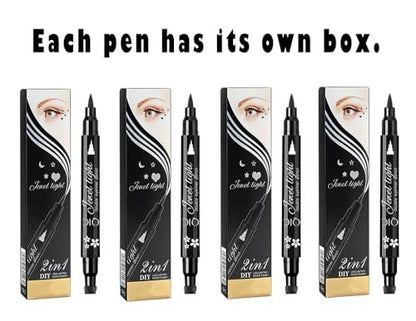 Linble Face Stamp & Eyeliner Set - 4 Pack Black Shape Stamps and Felt Eye Liners, Dual-Ended 2-in-1 Eye Makeup Pen