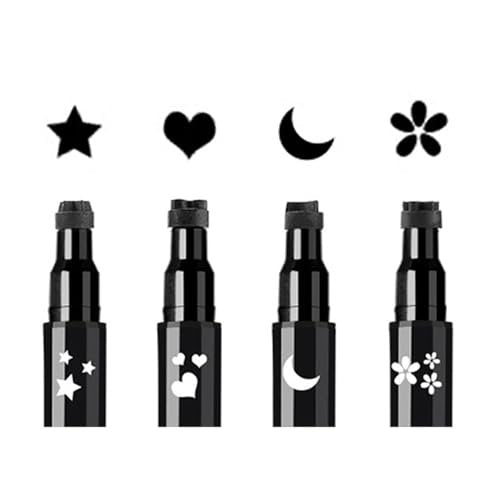 Linble Face Stamp & Eyeliner Set - 4 Pack Black Shape Stamps and Felt Eye Liners, Dual-Ended 2-in-1 Eye Makeup Pen - görsel 2