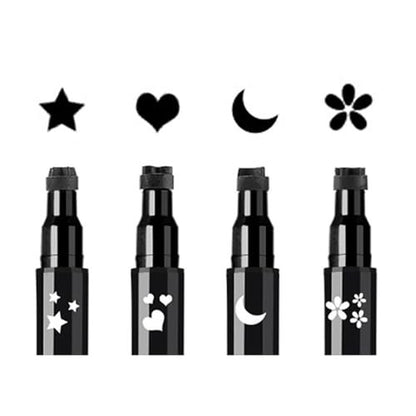 Linble Face Stamp & Eyeliner Set - 4 Pack Black Shape Stamps and Felt Eye Liners, Dual-Ended 2-in-1 Eye Makeup Pen