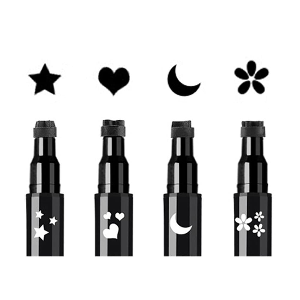Linble Face Stamp & Eyeliner Set - 4 Pack Black Shape Stamps and Felt Eye Liners, Dual-Ended 2-in-1 Eye Makeup Pen - görsel 1