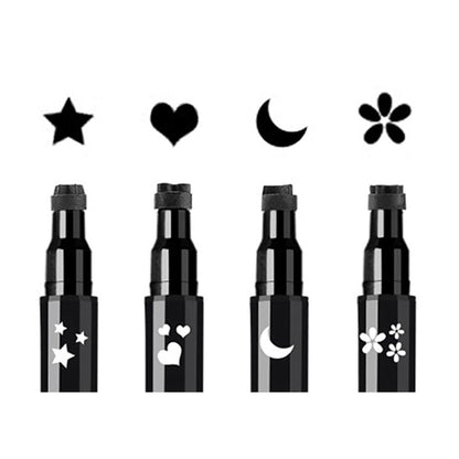 Linble Face Stamp & Eyeliner Set - 4 Pack Black Shape Stamps and Felt Eye Liners, Dual-Ended 2-in-1 Eye Makeup Pen