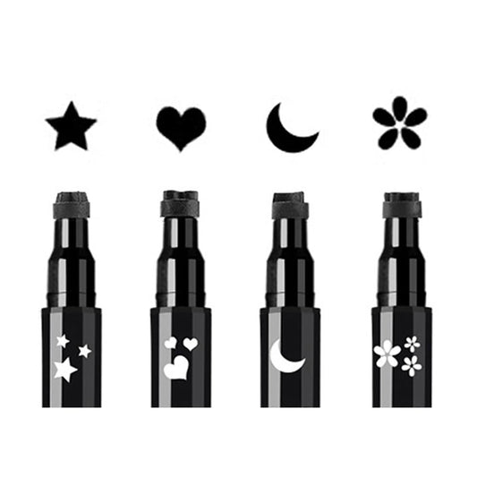Linble Face Stamp & Eyeliner Set - 4 Pack Black Shape Stamps and Felt Eye Liners, Dual-Ended 2-in-1 Eye Makeup Pen