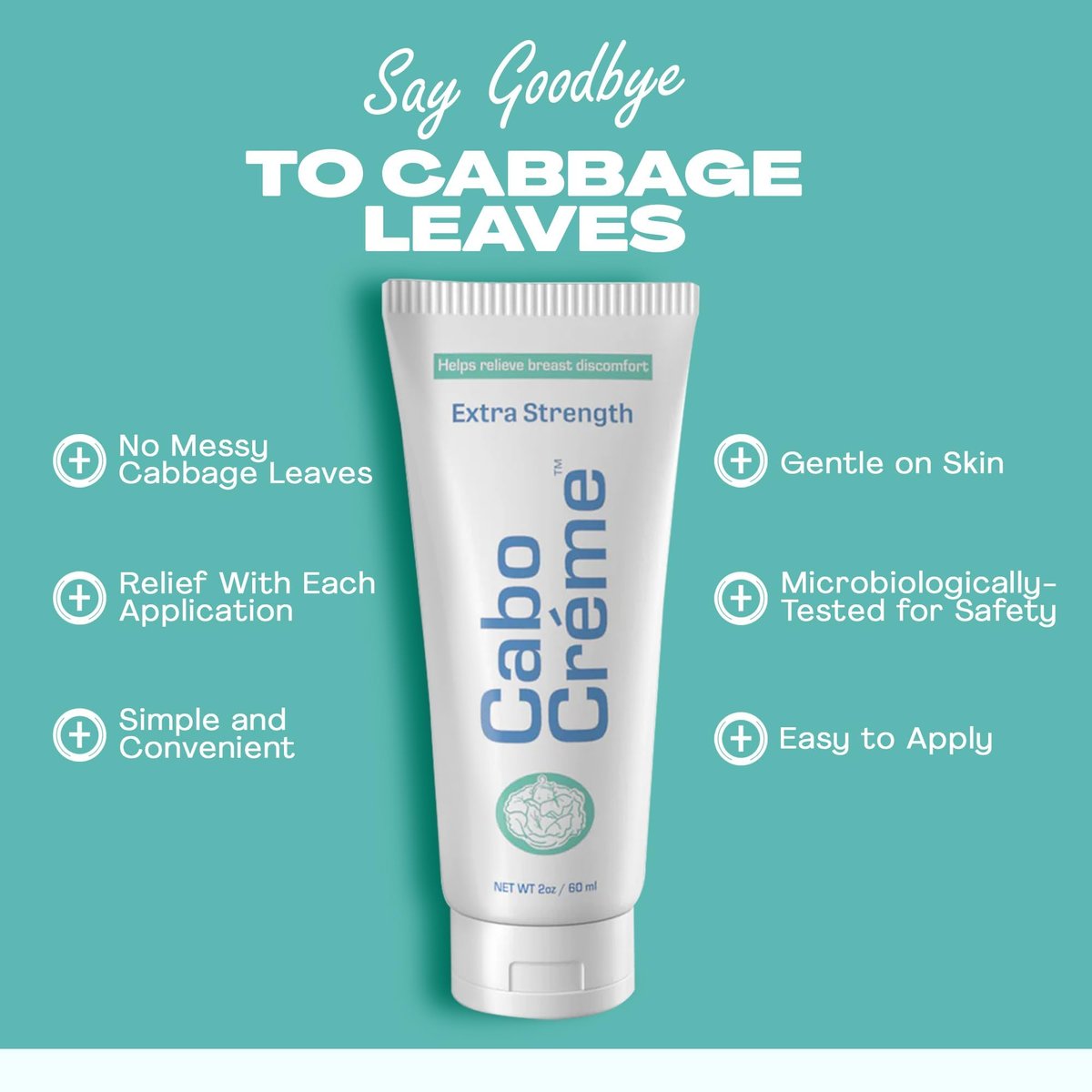 CaboCréme Extra Strength Cabbage Breast Cream - 2X Strength for Engorgement Relief and Breastfeeding Weaning Support - Dry Up Breast Milk - OB-GYN Created & Breastfeeding Mother-Approved - 2 oz Avelisse