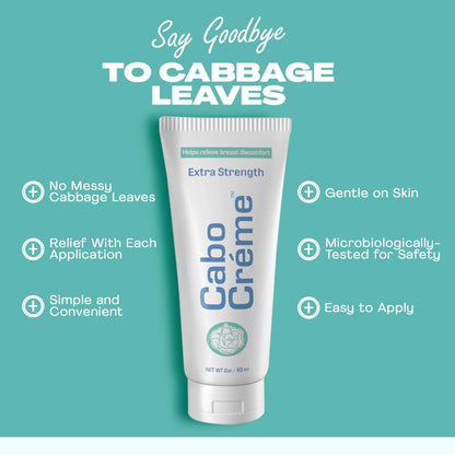 CaboCréme Extra Strength Cabbage Breast Cream - 2X Strength for Engorgement Relief and Breastfeeding Weaning Support - Dry Up Breast Milk - OB-GYN Created & Breastfeeding Mother-Approved - 2 oz Avelisse