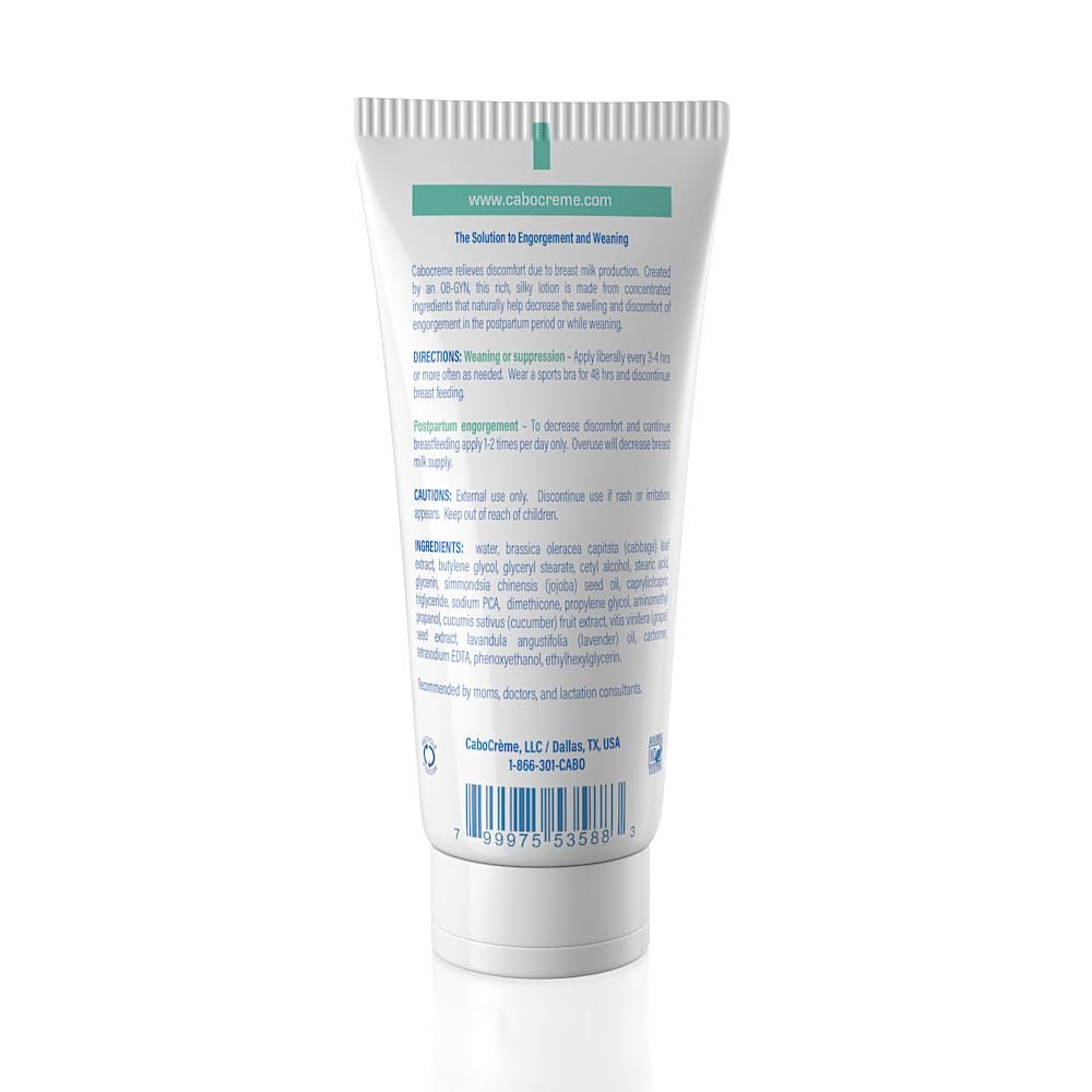CaboCréme Extra Strength Cabbage Breast Cream - 2X Strength for Engorgement Relief and Breastfeeding Weaning Support - Dry Up Breast Milk - OB-GYN Created & Breastfeeding Mother-Approved - 2 oz Avelisse
