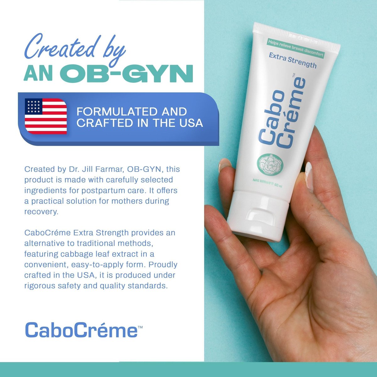 CaboCréme Extra Strength Cabbage Breast Cream - 2X Strength for Engorgement Relief and Breastfeeding Weaning Support - Dry Up Breast Milk - OB-GYN Created & Breastfeeding Mother-Approved - 2 oz Avelisse