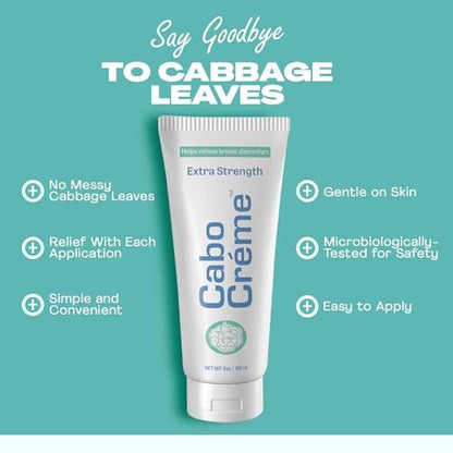 CaboCréme Extra Strength Cabbage Breast Cream - 2X Strength for Engorgement Relief and Breastfeeding Weaning Support - Dry Up Breast Milk - OB-GYN Created & Breastfeeding Mother-Approved - 2 oz Avelisse