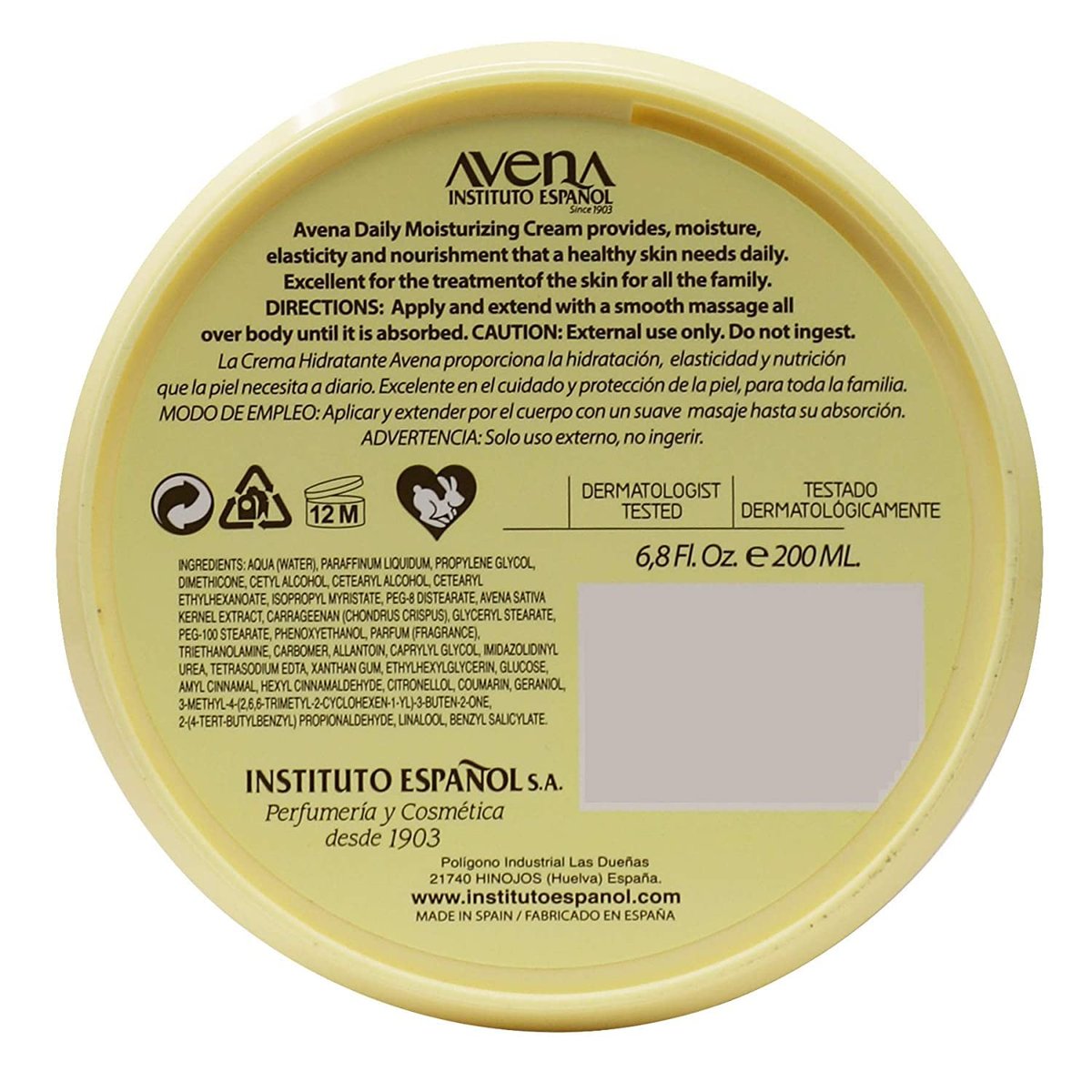 Avena Instituto Espanol Moisturizing Cream for Hand & Body, Revitalizes and Protects Skin, 6.8 Fl Oz (Pack of 2) - görsel 5