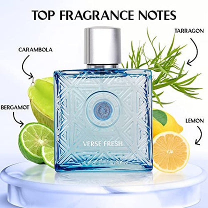 NovoGlow Verse Fresh for Men Eau De Parfum Spray - 3.4 Fl Oz Long Lasting Citrusy Floral & Woodsy Fragrance Avelisse