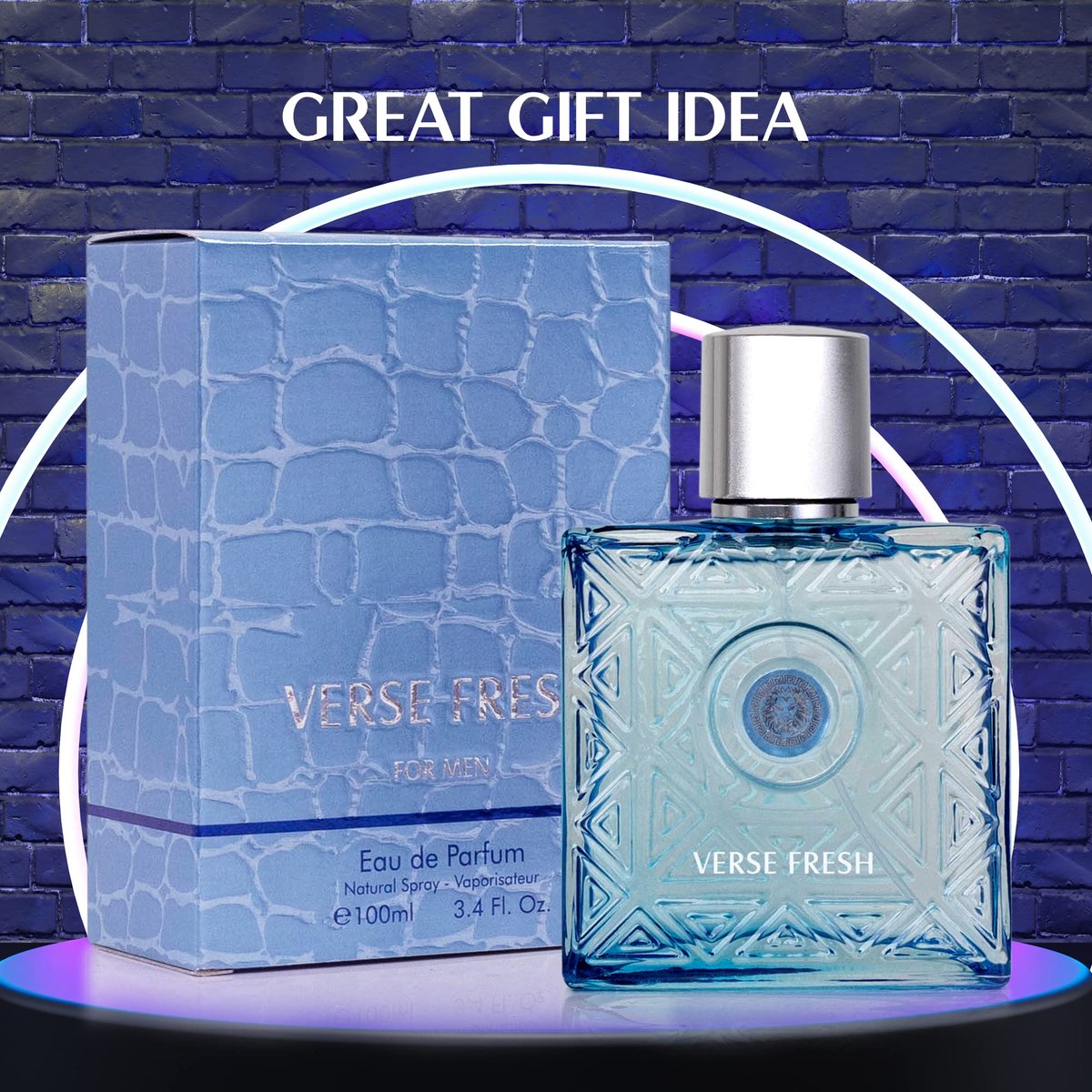NovoGlow Verse Fresh for Men Eau De Parfum Spray - 3.4 Fl Oz Long Lasting Citrusy Floral & Woodsy Fragrance Avelisse