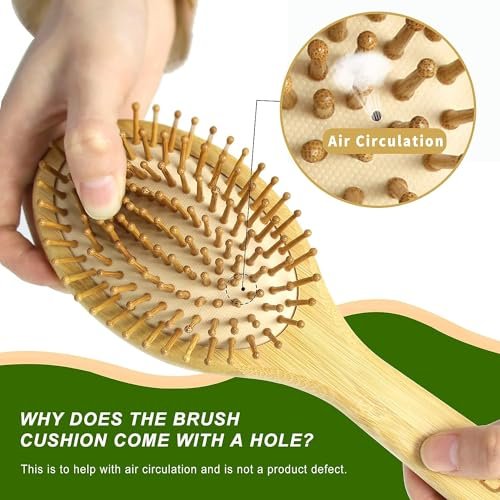 MRD Natural Bamboo Hair Brush Set - Eco-Friendly Detangling Comb for Women, Men, and Kids - Includes Paddle Brush, Wide-Tooth Comb, and Tail Comb for Thick, Thin, Curly, or Dry Hair - görsel 4