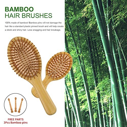 MRD Natural Bamboo Hair Brush Set - Eco-Friendly Detangling Comb for Women, Men, and Kids - Includes Paddle Brush, Wide-Tooth Comb, and Tail Comb for Thick, Thin, Curly, or Dry Hair - görsel 6