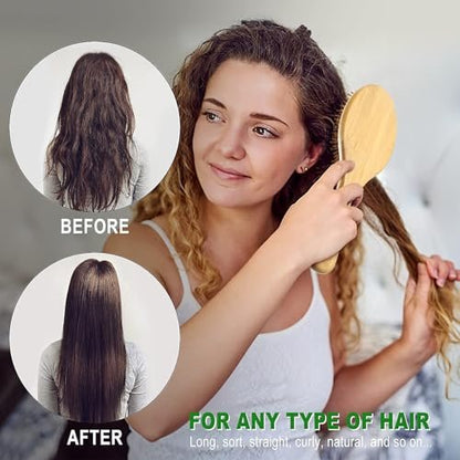 MRD Natural Bamboo Hair Brush Set - Eco-Friendly Detangling Comb for Women, Men, and Kids - Includes Paddle Brush, Wide-Tooth Comb, and Tail Comb for Thick, Thin, Curly, or Dry Hair