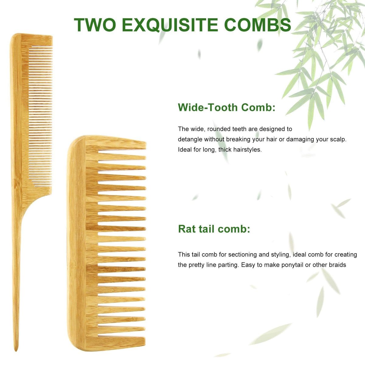 MRD Natural Bamboo Hair Brush Set - Eco-Friendly Detangling Comb for Women, Men, and Kids - Includes Paddle Brush, Wide-Tooth Comb, and Tail Comb for Thick, Thin, Curly, or Dry Hair - görsel 11