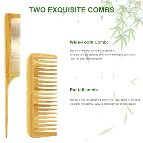 MRD Natural Bamboo Hair Brush Set - Eco-Friendly Detangling Comb for Women, Men, and Kids - Includes Paddle Brush, Wide-Tooth Comb, and Tail Comb for Thick, Thin, Curly, or Dry Hair - görsel 12