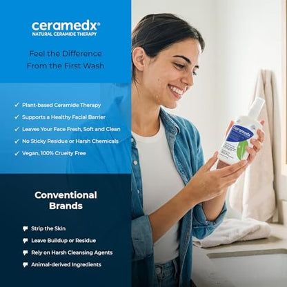 Ceramedx Gentle Foaming Facial Cleanser with Natural Ceramides for Dry, Sensitive Skin, Cruelty Free, Vegan & Fragrance Free, 8 fl oz Avelisse