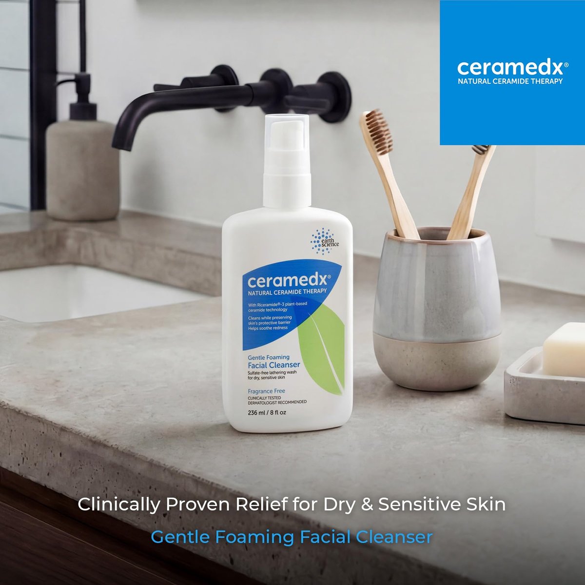 Ceramedx Gentle Foaming Facial Cleanser with Natural Ceramides for Dry, Sensitive Skin, Cruelty Free, Vegan & Fragrance Free, 8 fl oz Avelisse
