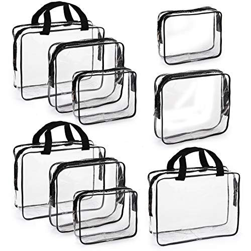 Hedume Set of 9 Clear Makeup Bags - TSA Approved Toiletry Bag Set, Waterproof PVC Travel Pouch with Zipper Handle Avelisse