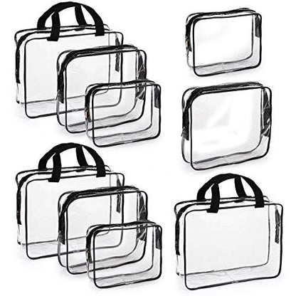 Hedume Set of 9 Clear Makeup Bags - TSA Approved Toiletry Bag Set, Waterproof PVC Travel Pouch with Zipper Handle Avelisse