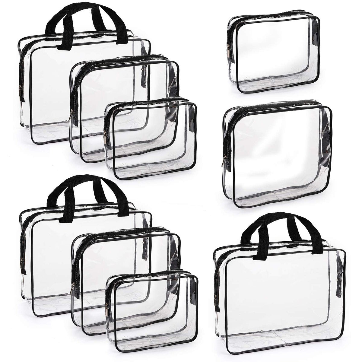 Hedume Set of 9 Clear Makeup Bags - TSA Approved Toiletry Bag Set, Waterproof PVC Travel Pouch with Zipper Handle Avelisse