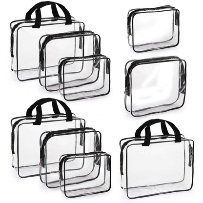 Hedume Set of 9 Clear Makeup Bags - TSA Approved Toiletry Bag Set, Waterproof PVC Travel Pouch with Zipper Handle Avelisse