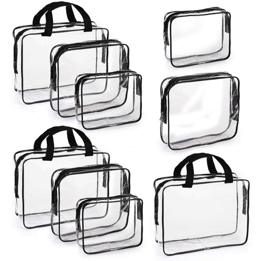 Hedume Set of 9 Clear Makeup Bags - TSA Approved Toiletry Bag Set, Waterproof PVC Travel Pouch with Zipper Handle Avelisse