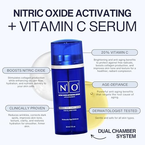 N1O1 Nitric Oxide Activating Serum with Antioxidants – Hydrating Face Serum, Decreases Wrinkles, Pore Minimizer, Improves Skin Texture, Helps Dark Spots, 1 Fl Oz (30ml) Avelisse