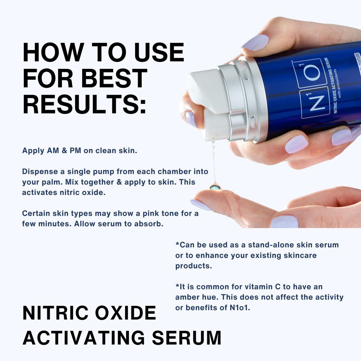 N1O1 Nitric Oxide Activating Serum with Antioxidants – Hydrating Face Serum, Decreases Wrinkles, Pore Minimizer, Improves Skin Texture, Helps Dark Spots, 1 Fl Oz (30ml) Avelisse
