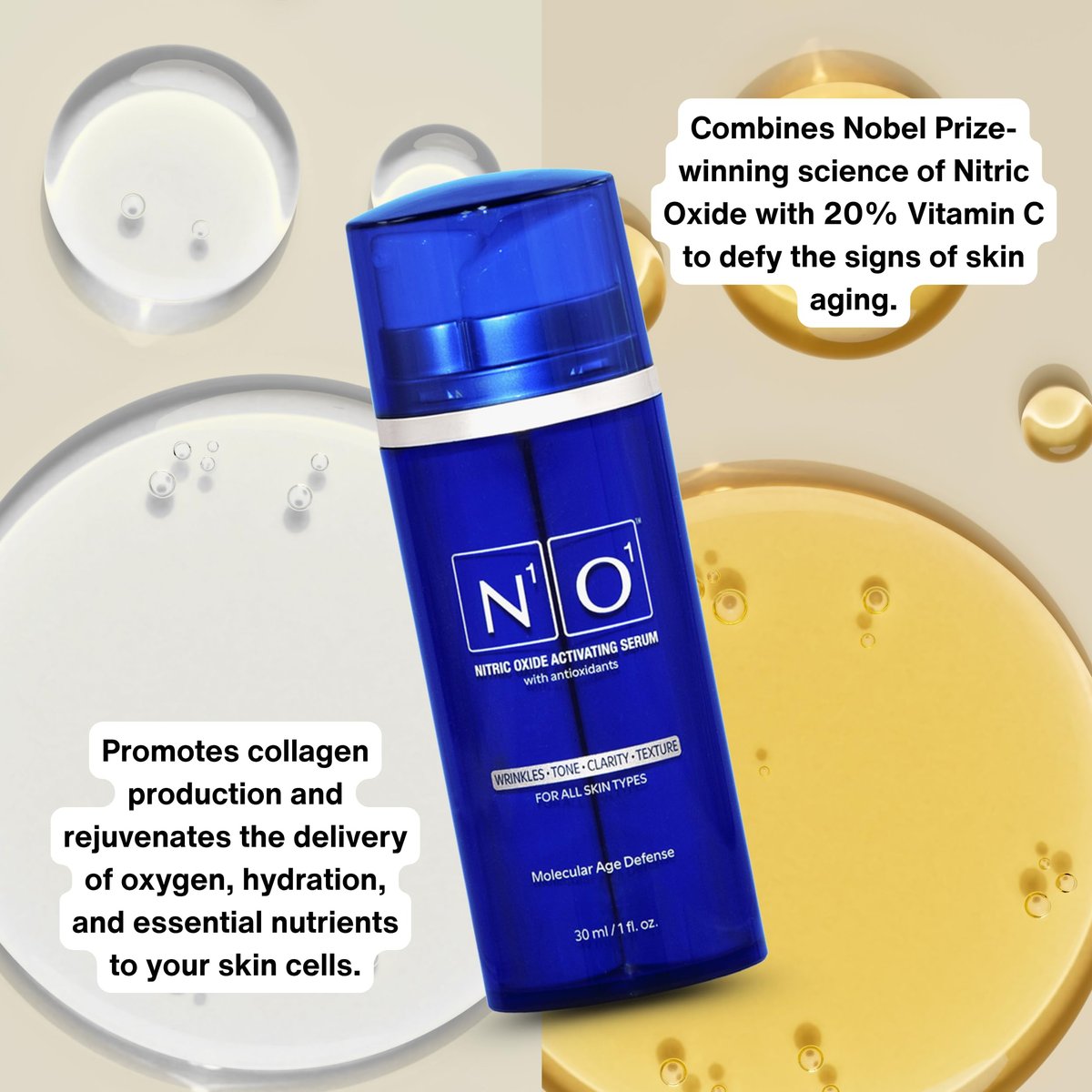 N1O1 Nitric Oxide Activating Serum with Antioxidants – Hydrating Face Serum, Decreases Wrinkles, Pore Minimizer, Improves Skin Texture, Helps Dark Spots, 1 Fl Oz (30ml) Avelisse