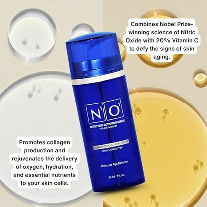 N1O1 Nitric Oxide Activating Serum with Antioxidants – Hydrating Face Serum, Decreases Wrinkles, Pore Minimizer, Improves Skin Texture, Helps Dark Spots, 1 Fl Oz (30ml) Avelisse