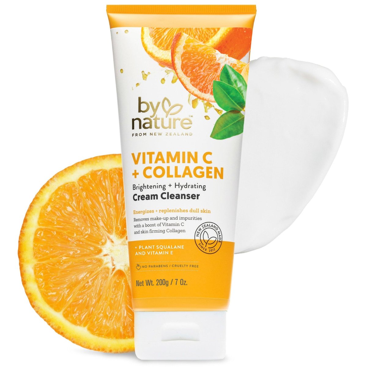 By Nature Vitamin C + Collagen Face Cream Cleanser - Daily Makeup Remover and Facial Wash from New Zealand (7 Oz) - görsel 1