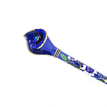 Honbay Cloisonné Vintage Hair Stick with Calla Lily Design – Blue Rhinestone Hair Chopstick