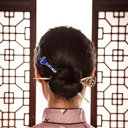 Honbay Cloisonné Vintage Hair Stick with Calla Lily Design – Blue Rhinestone Hair Chopstick - görsel 10