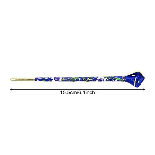 Honbay Cloisonné Vintage Hair Stick with Calla Lily Design – Blue Rhinestone Hair Chopstick - görsel 4