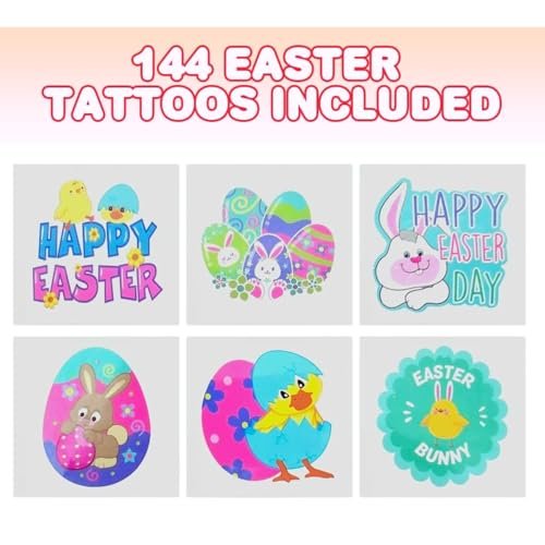 144 Pack Easter Temporary Tattoos for Kids – Fun Egg Fillers & Basket Stuffers by ArtCreativity - görsel 6