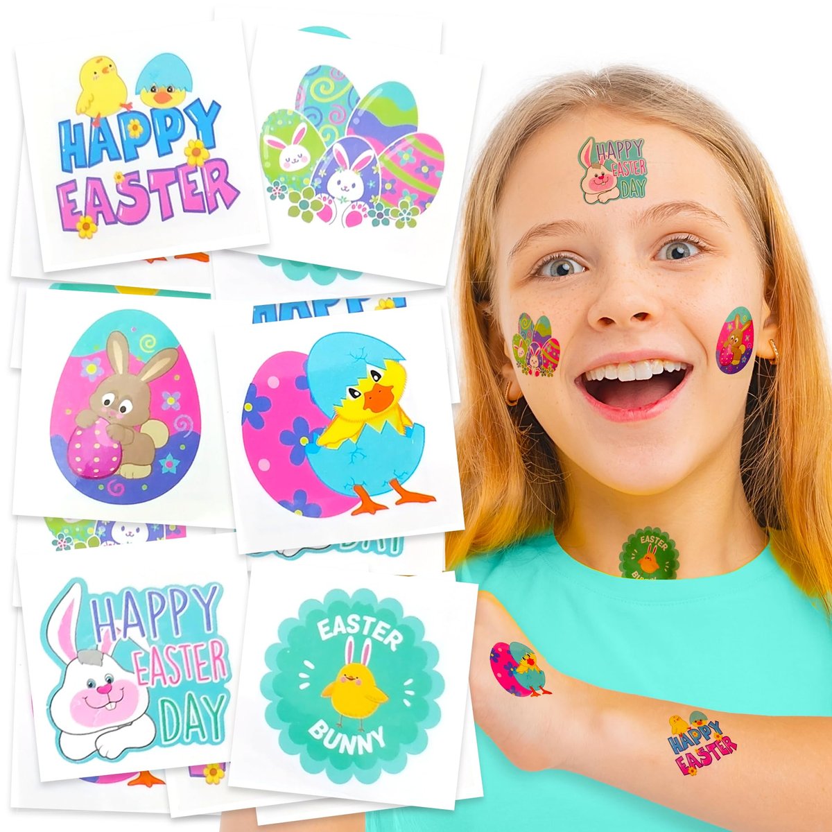 144 Pack Easter Temporary Tattoos for Kids – Fun Egg Fillers & Basket Stuffers by ArtCreativity - görsel 3