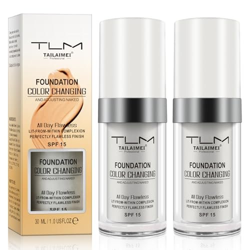 2-Pack Flawless Colour Changing Warm Skin Tone Foundation - Natural Blending, Moisturizing, Long Lasting Waterproof Liquid Foundation with SPF 15 for Face Makeup - görsel 2