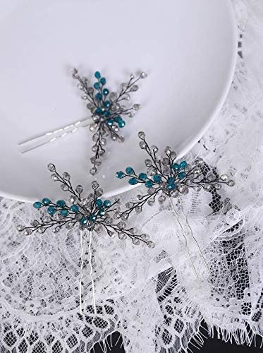 YERTTER Peacock Blue Bridal Hair Pins Set of 3 - Crystal Headpiece Hair Clips for Women Brides - görsel 12