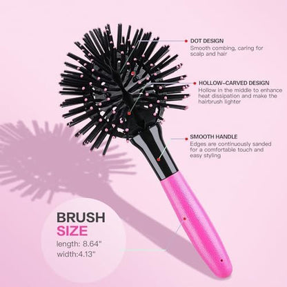 3D Bomb Curl Hair Brush - 360° Round Styling Brush, Detangling Hairbrush with Wide Tooth Comb for Curly, Long, Wet & Dry Hair