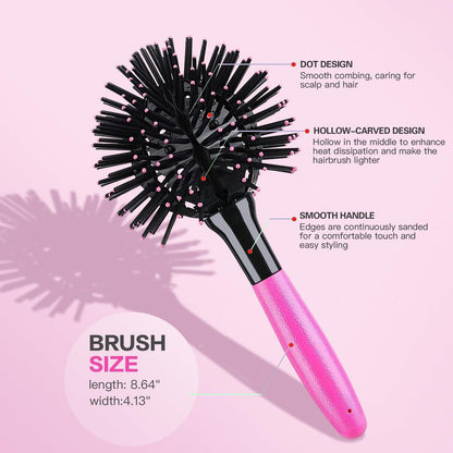 3D Bomb Curl Hair Brush - 360° Round Styling Brush, Detangling Hairbrush with Wide Tooth Comb for Curly, Long, Wet & Dry Hair