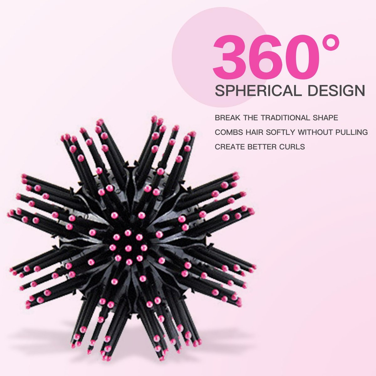 3D Bomb Curl Hair Brush - 360° Round Styling Brush, Detangling Hairbrush with Wide Tooth Comb for Curly, Long, Wet & Dry Hair - görsel 7