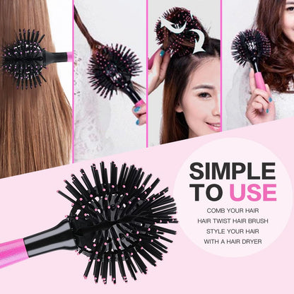 3D Bomb Curl Hair Brush - 360° Round Styling Brush, Detangling Hairbrush with Wide Tooth Comb for Curly, Long, Wet & Dry Hair