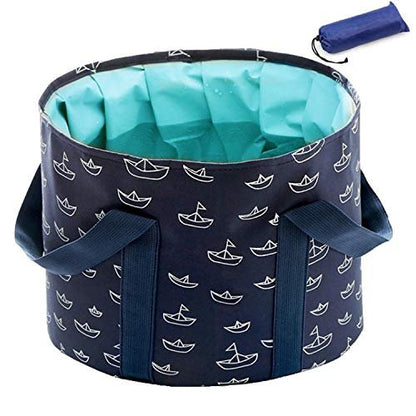 Collapsible Foot Soaking Bucket - Portable Travel Foot Bath Tub for Pedicure, Camping, and Home Use - Navy Blue